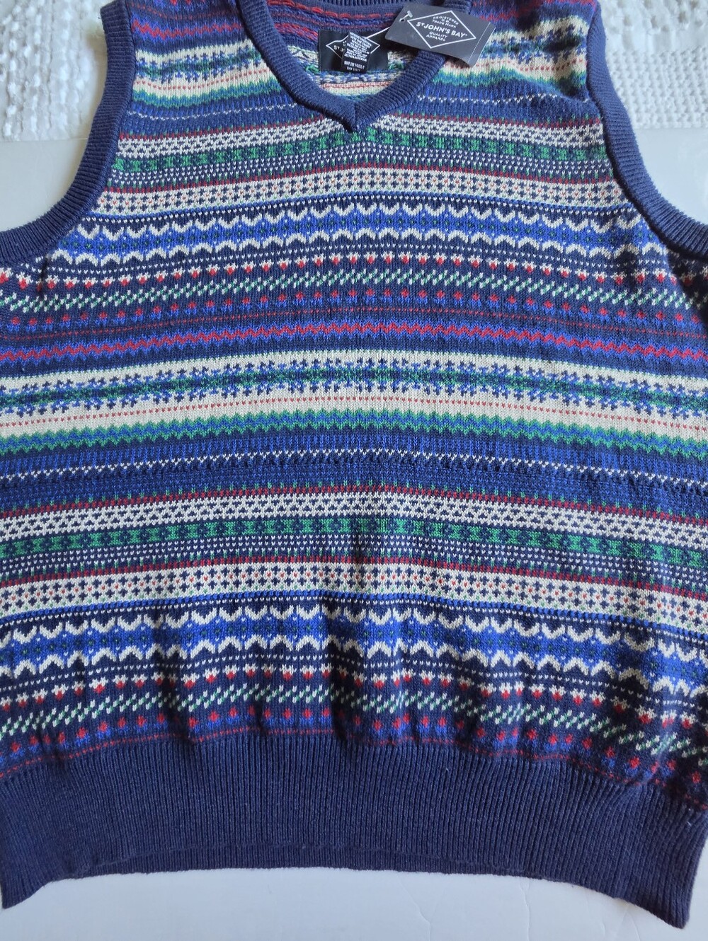 St. John's Bay Navy Fairisle V-Neck Sweater Vest - Picture 4 of 8